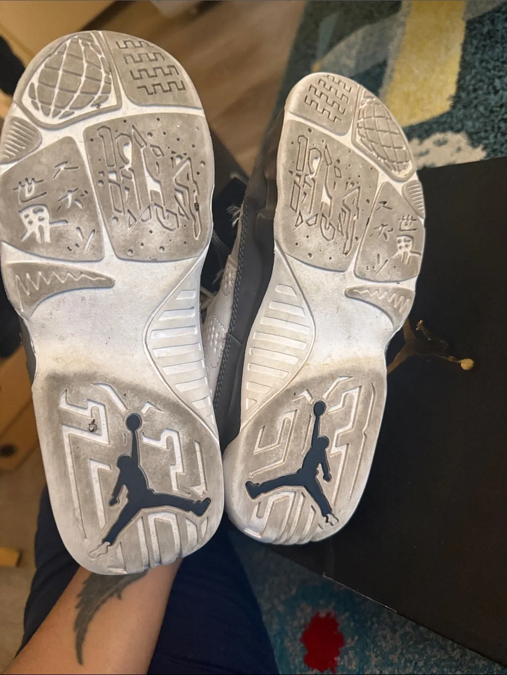 Jordan 9’s Kids Gray and Navy High-Top Sneakers